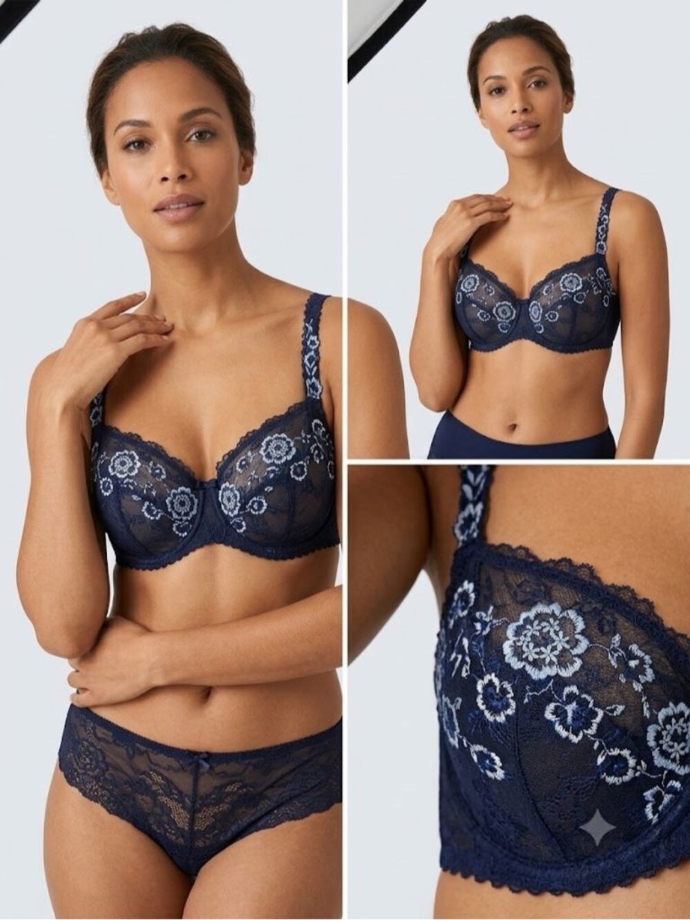 PrimaDonna 34D Blue Embroidered Lace Underwire Balconette Bra Unlined Sheer New